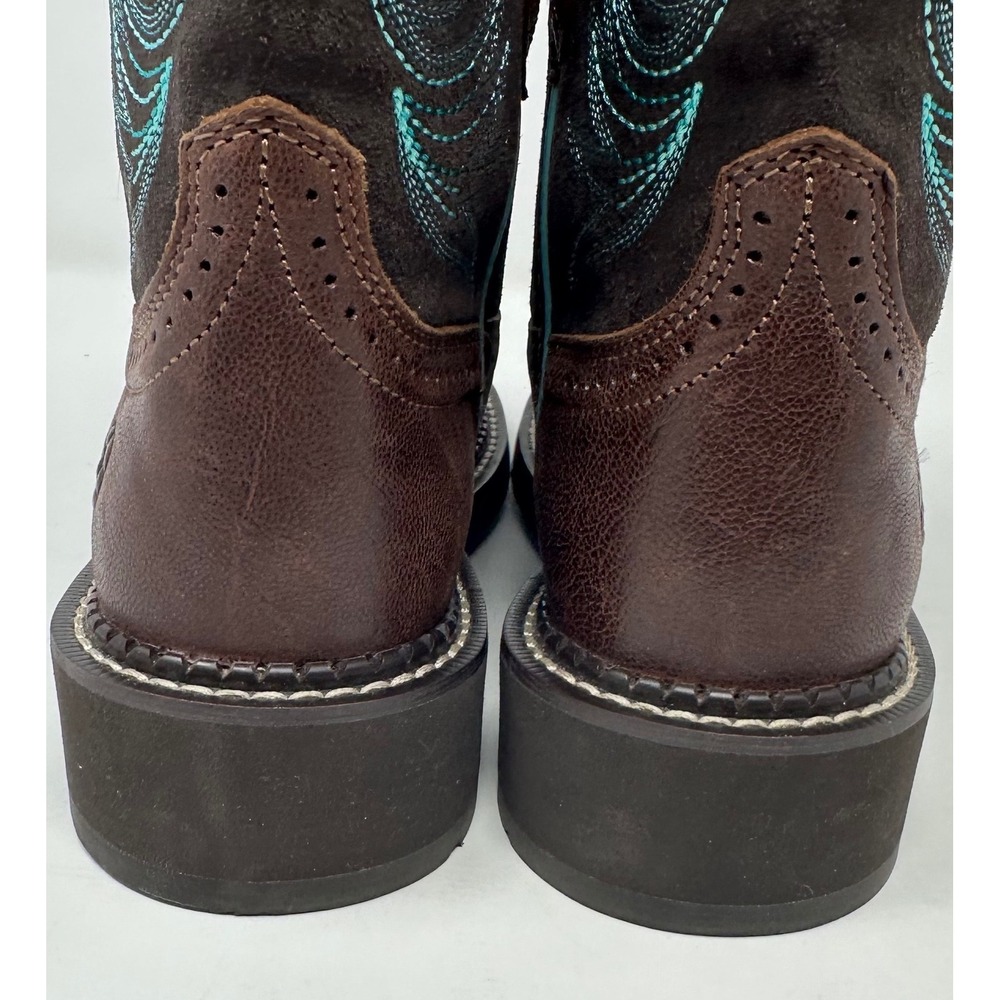 Ariat Brown Leather Western Ankle Boot with Teal Stitching - Picture 6 of 13